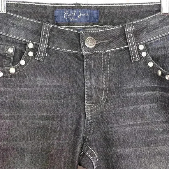 Earl Jean blue Size 7 x 32 grey fleur de lis embroirded, embellished jeans - Picture 7 of 11